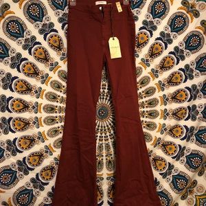 Red Maroon vintage 70s  Bell Bottom flare jeans.